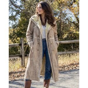 Vintage Shearling Coat PBD International Womens‎ M Tan Western Long Jacket